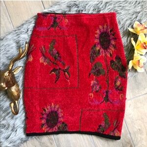 Vintage French Couture Ornel Soie Parisian made soft knit sunflower skirt Size 2